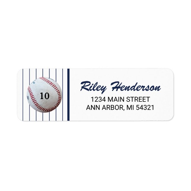 Étiquette Pinstripe Anniversaire Baseball Adresse de retour (Devant)