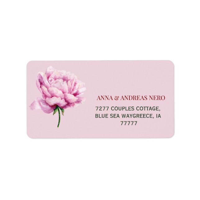 Étiquette Piony Floral Wedding Return Adress (Devant)