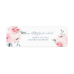 Étiquette PixDezines Aquarelle Florale, Peonies rose pâle