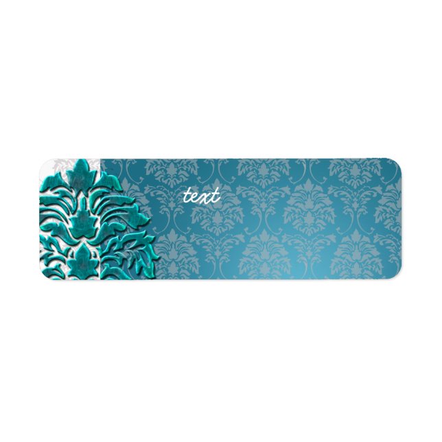 Étiquette PixDezines Damask 1, turquoise (Devant)