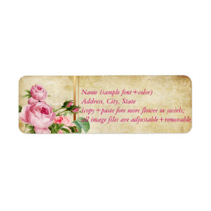 Étiquette PixDezines faux parchemin +roses vintages