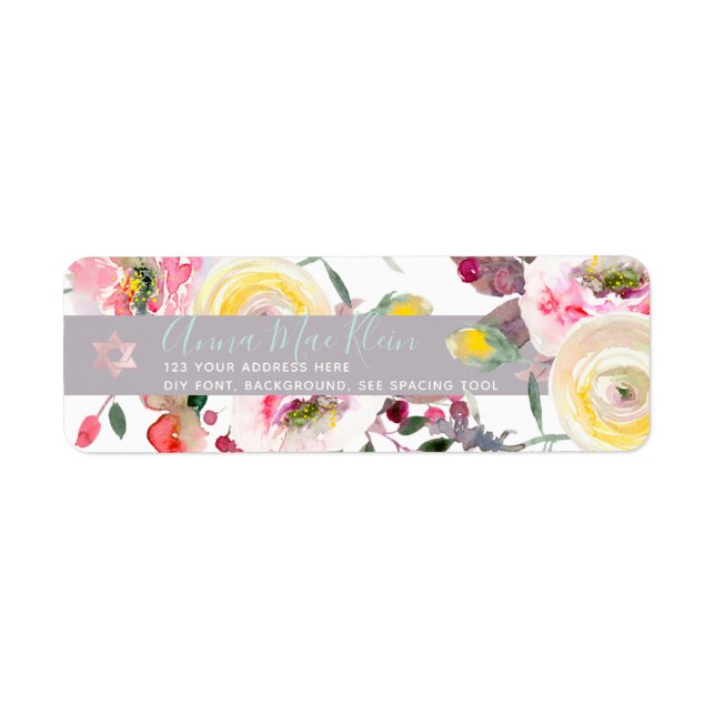 Étiquette PixDezines Fleurs aquarelles, Roses pastel pâle (Devant)