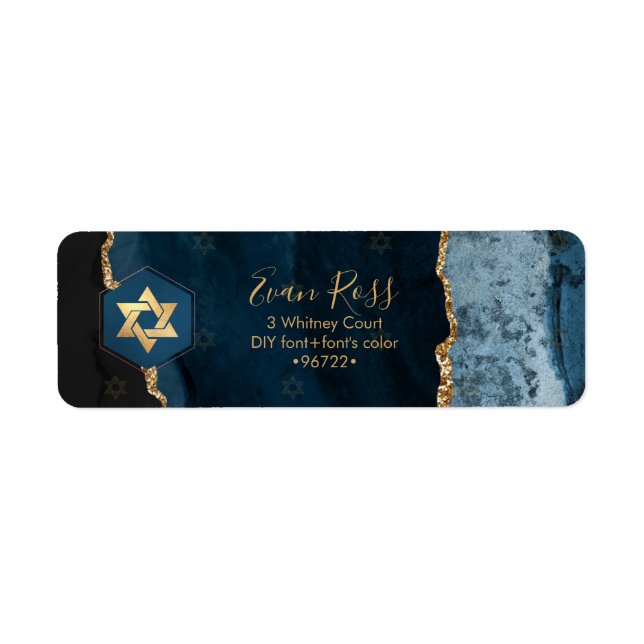 Étiquette PixDezines Mitzvah Aquarelle Agate Ardoise bleu (Devant)