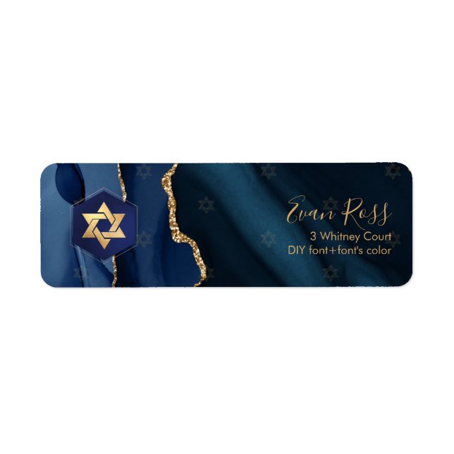 Étiquette PixDezines Mitzvah Aquarelle Agate Marine Bleu (Devant)