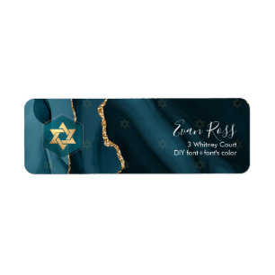 Étiquette PixDezines Mitzvah Aquarelle Agate Vert Turquoise