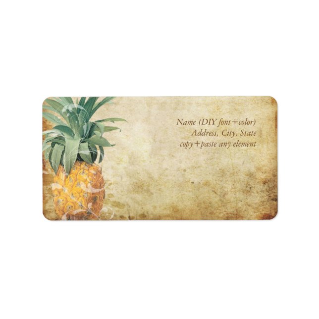 Étiquette PixDezines Parchemin Vintage ananas/Faux (Devant)