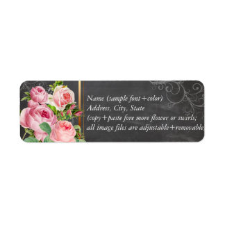 Étiquette PixDezines tableau noir + roses vintage
