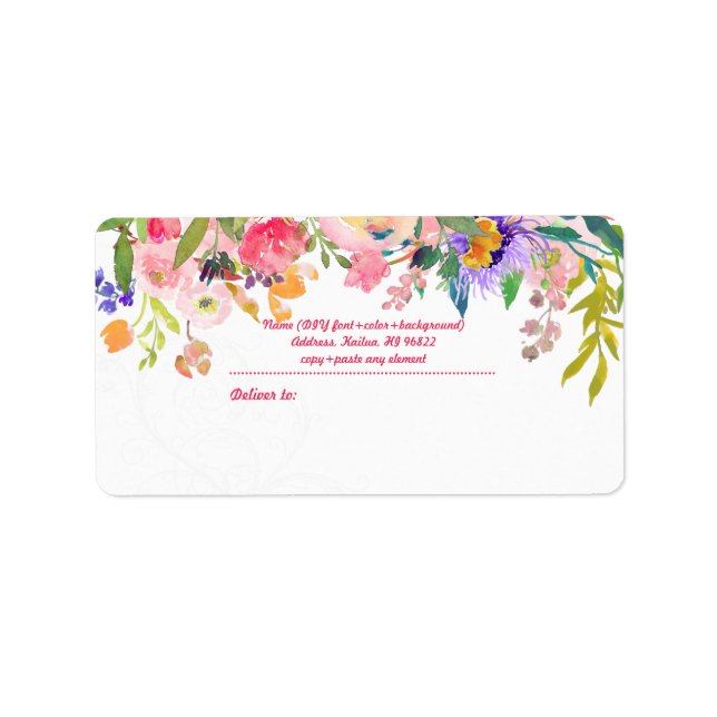 Étiquette PixDezines Watercolor Floral/Peonies (Devant)