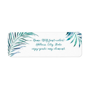 Étiquette PixDezines Watercolor Palm Fronds, Teal Green
