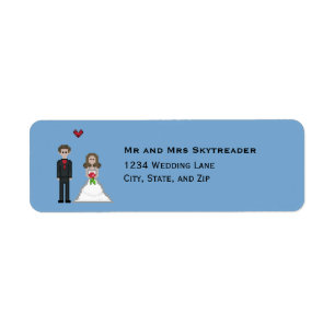 Étiquette Pixel Gamer Mariée et Mariage de chambre Adresse d