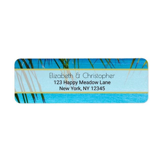 Étiquette Plage tropicale avec encadrement de palmiers (Devant)