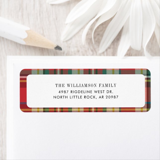 Étiquette Plaid Red Check Christmas Holiday Adresse de retou (En situation)