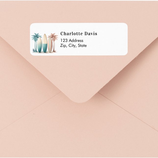Étiquette Planches de surf plage tropicale adresse de retour (Créateur téléchargé)