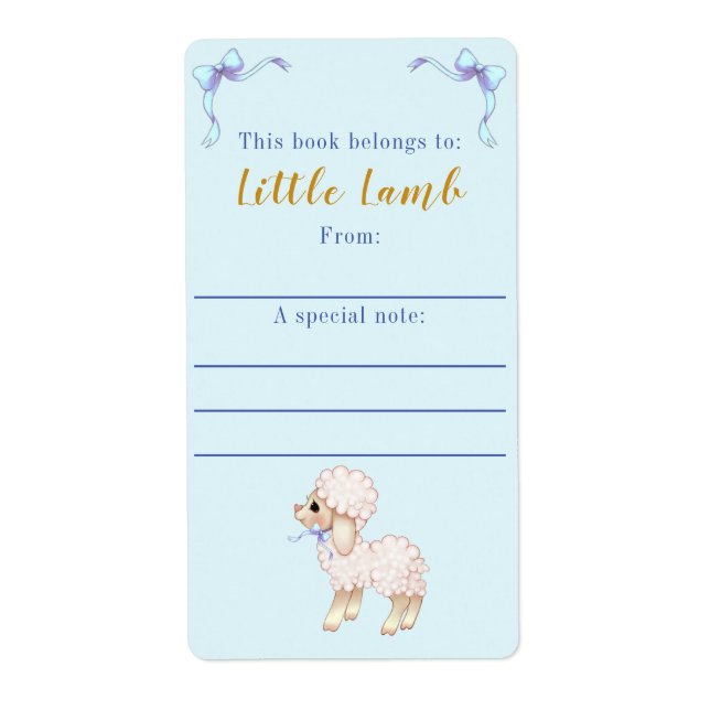 Étiquette Plaque de Baby shower pour agneau de garçon bleu d (Devant)