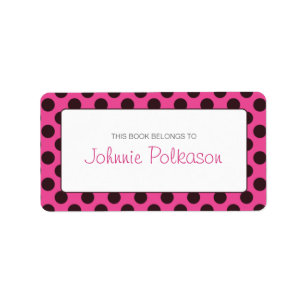 Étiquette Plaque de démarrage rose chaud et Polka Brown