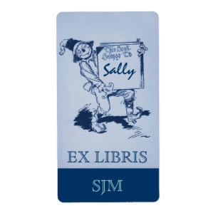 Étiquette Plaque de livre Antique Scarecrow tient livre EX L