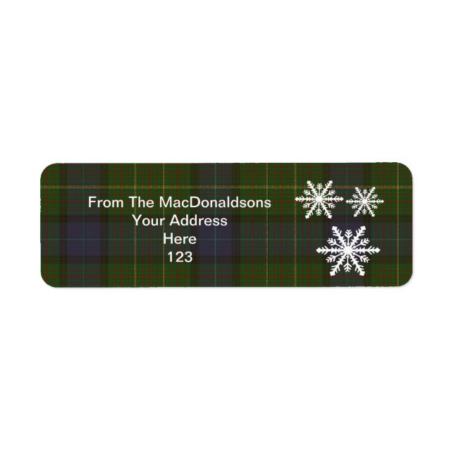 Étiquette Plaque de tartan vert et flocon de neige de Noël (Devant)