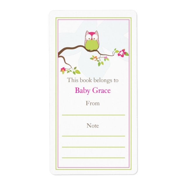 Étiquette Plaque-livre pour bébé hibou (Devant)