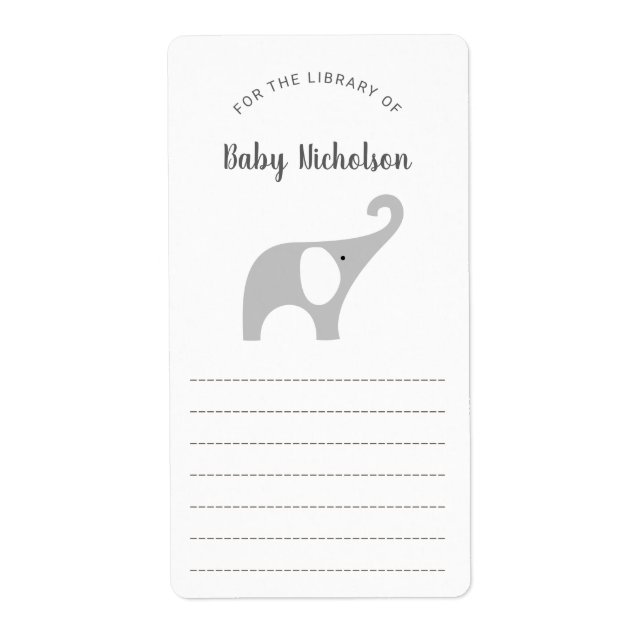 Étiquette Plaques de baby shower neutres gris éléphant (Devant)