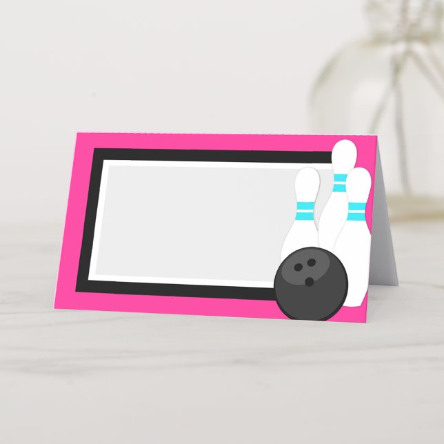 Étiquette pliant ou cartes de nom Neon Pink Bowlin (Pink Neon Bowling Name Place cards or Food and Drink Label Cards for Bowling Party or Banquet)