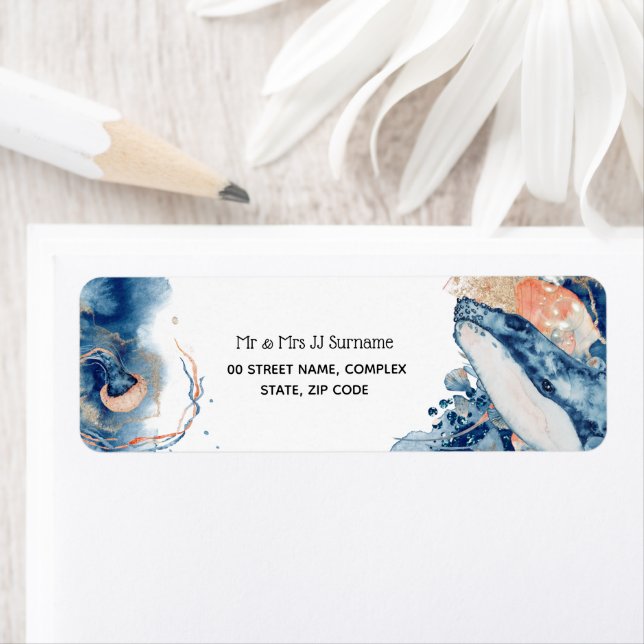 Étiquette Plongée de baleine poissons créatures marines bleu (En situation)