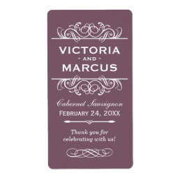Étiquette Plum Mariage Vin Bouteille Monogramme Favoriser le