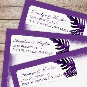 Étiquette Plum Purple Tropical Feuilles Mariages Adresse de