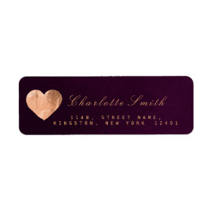 Étiquette Plum Velvet Coeur Or rose Adresse de retour Étique