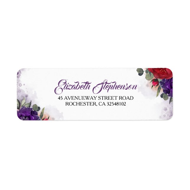 Étiquette Plum violet et Bourgogne rouge floral moderne chic (Devant)
