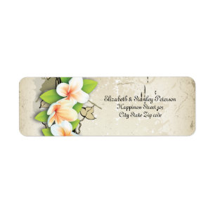 Étiquette Plumeria blanche vintage et lierre beige mariage é