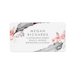Étiquette Plumes Bohème romantique Gris Mariage rose