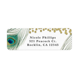 Étiquette Plumes de paon et or Invitation Boho Glam