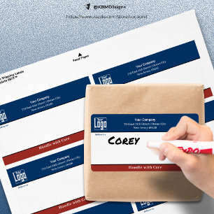 Étiquette Poignée Avec Soin Logo Entreprise Livraison Bleue