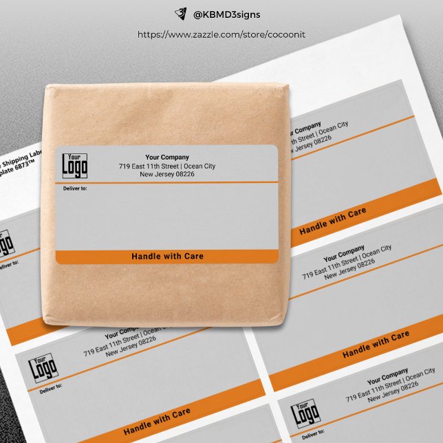 Étiquette Poignée Avec Soin Logo Personnalisé Expédition Pro (Handle With Care Custom Logo Business Shipping Label)