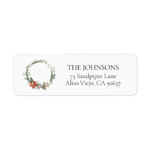 Étiquette Poinsettia Berry Greenery Wreath Return Adresse La