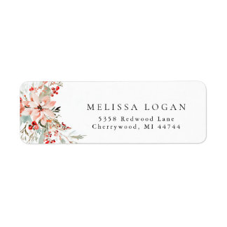 Étiquette Poinsettia Christmas floral Wedding design pink