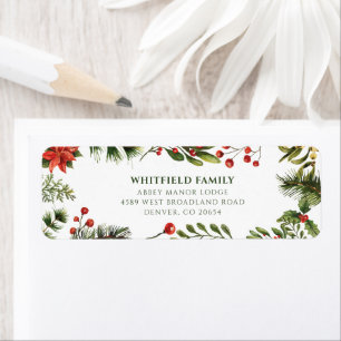 Étiquette Poinsettia Christmas Greenery Adresse de retour