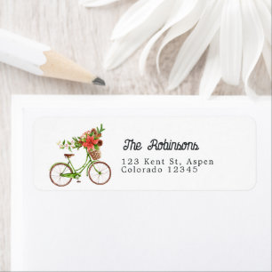 Étiquette Poinsettia et Pines Vélo Charme de Noël