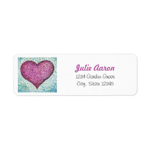 Étiquette Pointillisme illustré Pink Heart Adresse de retour