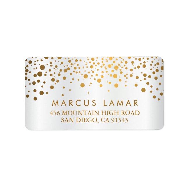 Étiquette Points d'or du jour de mariage et Faux White Satin (Devant)