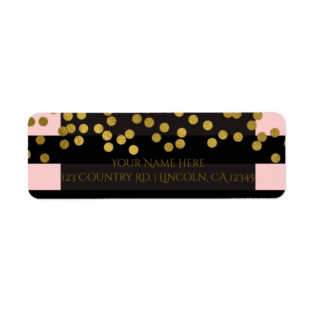 Étiquette Points Faux Gold Faux Foil Blushing Rose & Black S (Devant)