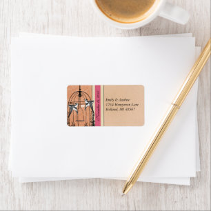 Étiquette Points vintages Cage Rose Bird & Coral Damask