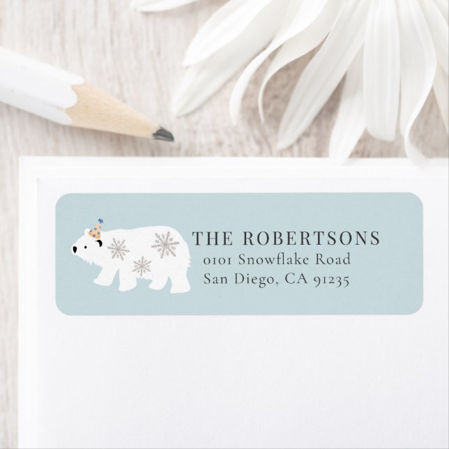 Étiquette Polaire Ours Hiver Merveilles Bleu (En situation)