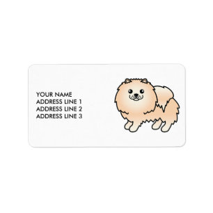 Étiquette Pomeranian crème Chien de dessin animé mignon & Te