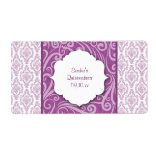 Étiquette Pomme Damas Quinceañera Bouteille d'eau ou Favoris