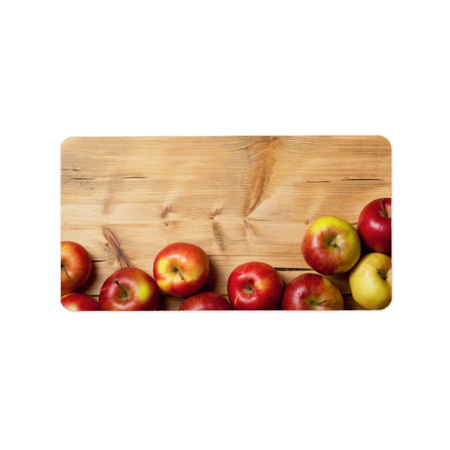 Étiquette Pommes sur Arrière - plan en bois (Devant)