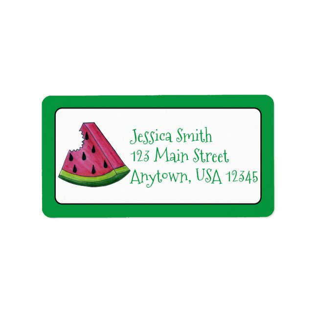 Étiquette Ponctueuse Pink Watermelon Fruit Slice Adresse (Devant)