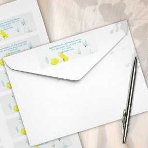 Étiquette Poppies rustiques simples bleues jaunes aquarelles