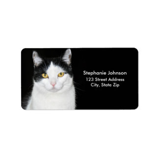 Étiquette Portrait noir et blanc de chat