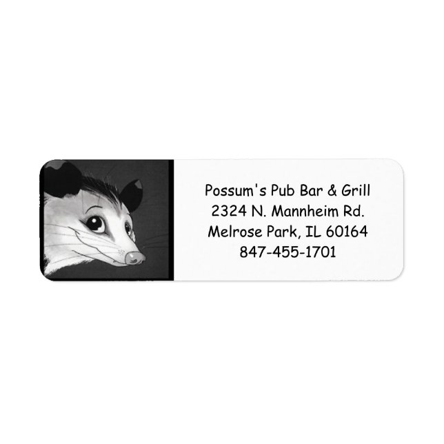 Étiquette Possum's Pub Bar and Grill Retourner l'adresse Éti (Devant)